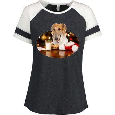 Santa Milk N Cookies Dog Borzoi Gift Enza Ladies Jersey Colorblock Tee