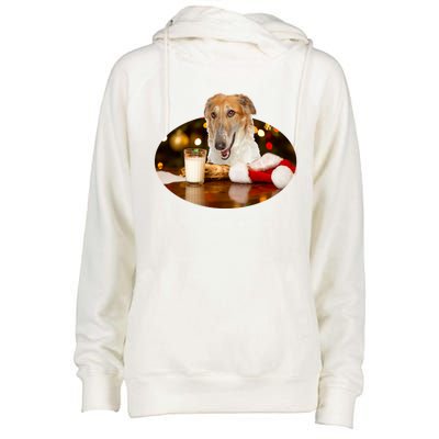 Santa Milk N Cookies Dog Borzoi Gift Womens Funnel Neck Pullover Hood