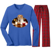 Santa Milk N Cookies Dog Borzoi Gift Women's Long Sleeve Flannel Pajama Set 