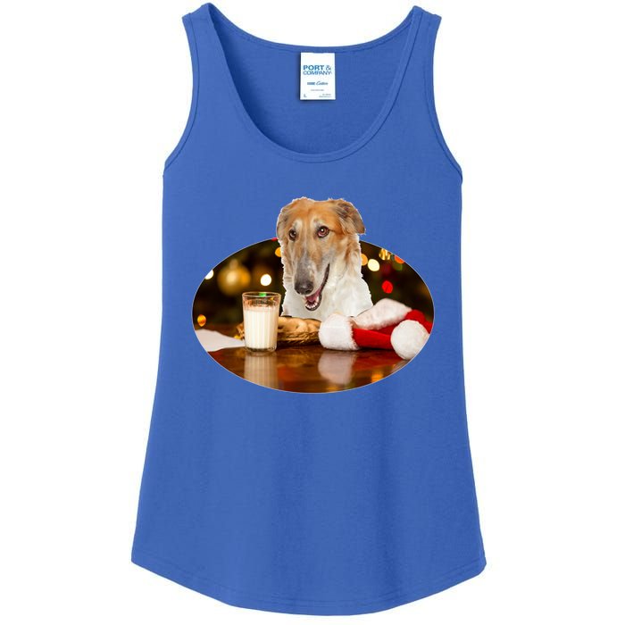 Santa Milk N Cookies Dog Borzoi Gift Ladies Essential Tank