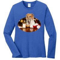 Santa Milk N Cookies Dog Borzoi Gift Ladies Long Sleeve Shirt