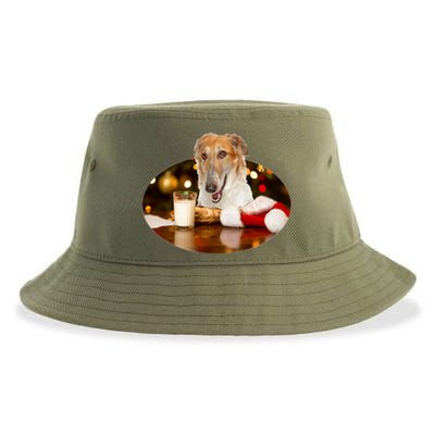 Santa Milk N Cookies Dog Borzoi Gift Sustainable Bucket Hat