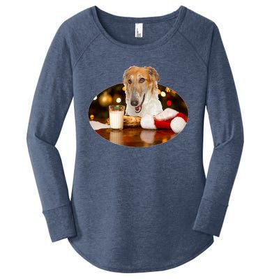 Santa Milk N Cookies Dog Borzoi Gift Women's Perfect Tri Tunic Long Sleeve Shirt