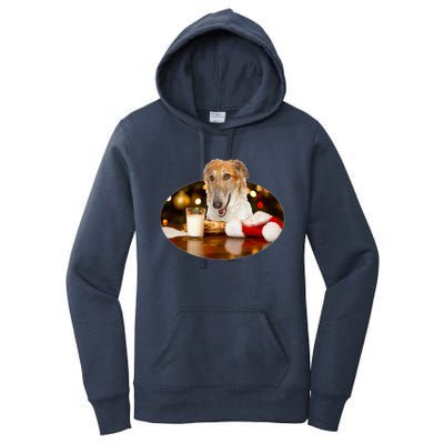 Santa Milk N Cookies Dog Borzoi Gift Women's Pullover Hoodie