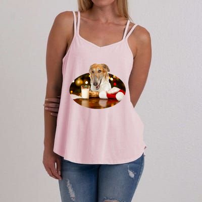 Santa Milk N Cookies Dog Borzoi Gift Women's Strappy Tank