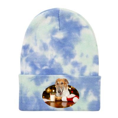 Santa Milk N Cookies Dog Borzoi Gift Tie Dye 12in Knit Beanie