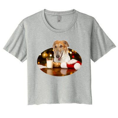 Santa Milk N Cookies Dog Borzoi Gift Women's Crop Top Tee