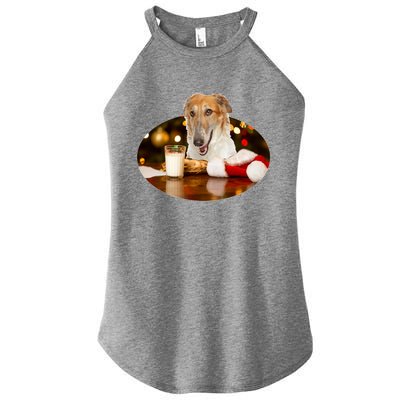 Santa Milk N Cookies Dog Borzoi Gift Women's Perfect Tri Rocker Tank