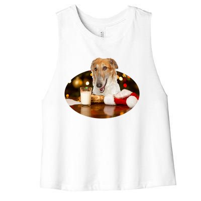 Santa Milk N Cookies Dog Borzoi Gift Women's Racerback Cropped Tank