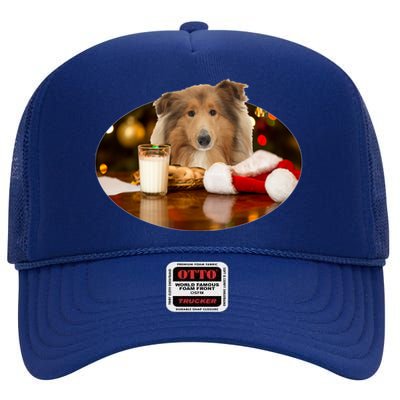 Santa Milk N Cookies Dog Collie Great Gift High Crown Mesh Back Trucker Hat