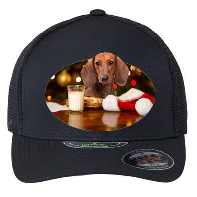 Santa Milk N Cookies Dog Dachshund Gift Flexfit Unipanel Trucker Cap