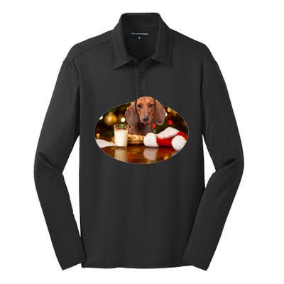 Santa Milk N Cookies Dog Dachshund Gift Silk Touch Performance Long Sleeve Polo