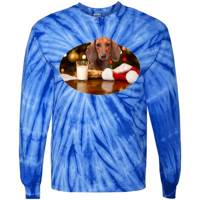 Santa Milk N Cookies Dog Dachshund Gift Tie-Dye Long Sleeve Shirt