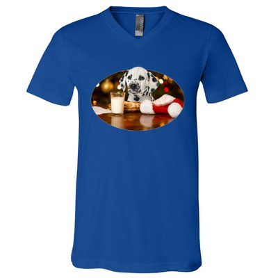 Santa Milk N Cookies Dog Dalmatian Gift V-Neck T-Shirt