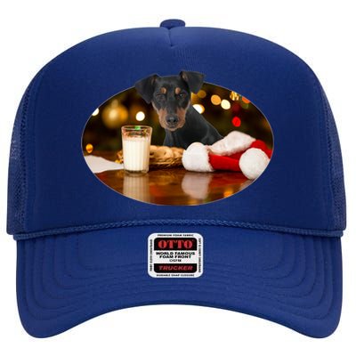 Santa Milk N Cookies Dog Ger Pinscher Gift High Crown Mesh Back Trucker Hat