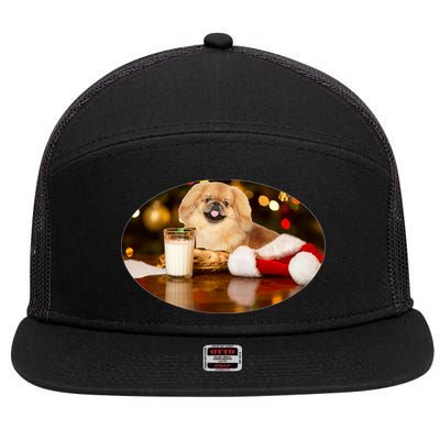 Santa Milk N Cookies Dog Pekingese Gift 7 Panel Mesh Trucker Snapback Hat