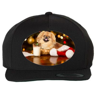 Santa Milk N Cookies Dog Pekingese Gift Wool Snapback Cap