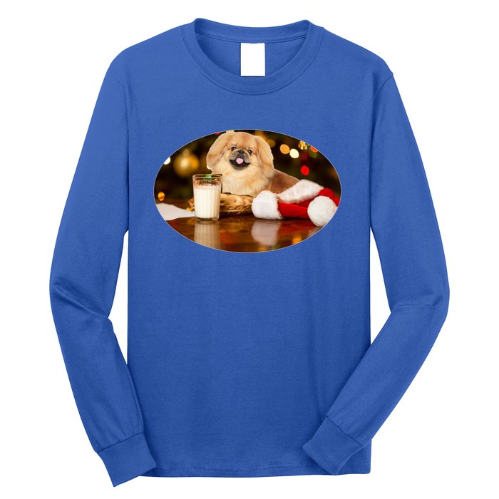 Santa Milk N Cookies Dog Pekingese Gift Long Sleeve Shirt