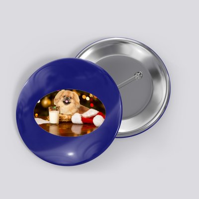 Santa Milk N Cookies Dog Pekingese Gift Button