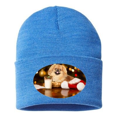 Santa Milk N Cookies Dog Pekingese Gift Sustainable Knit Beanie