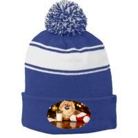 Santa Milk N Cookies Dog Pekingese Gift Stripe Pom Pom Beanie