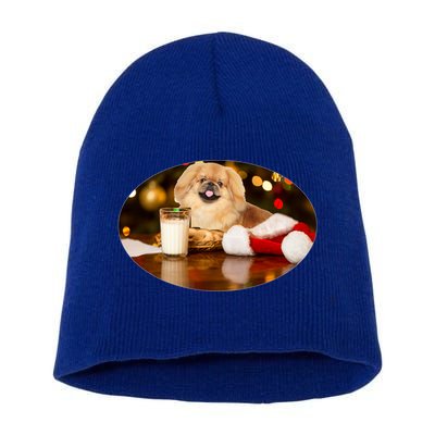 Santa Milk N Cookies Dog Pekingese Gift Short Acrylic Beanie