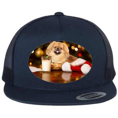 Santa Milk N Cookies Dog Pekingese Gift Flat Bill Trucker Hat