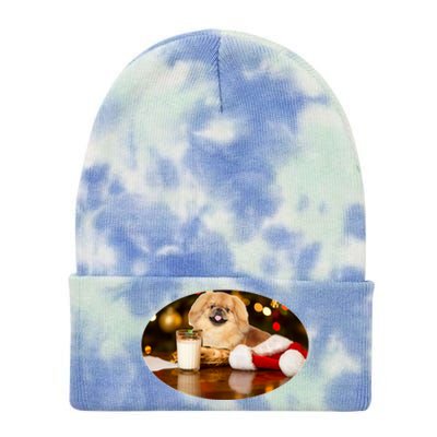 Santa Milk N Cookies Dog Pekingese Gift Tie Dye 12in Knit Beanie