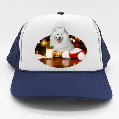 Santa Milk N Cookies Dog Samoyed Gift Trucker Hat