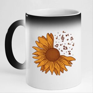 Sunflower Musical Notes 11oz Black Color Changing Mug