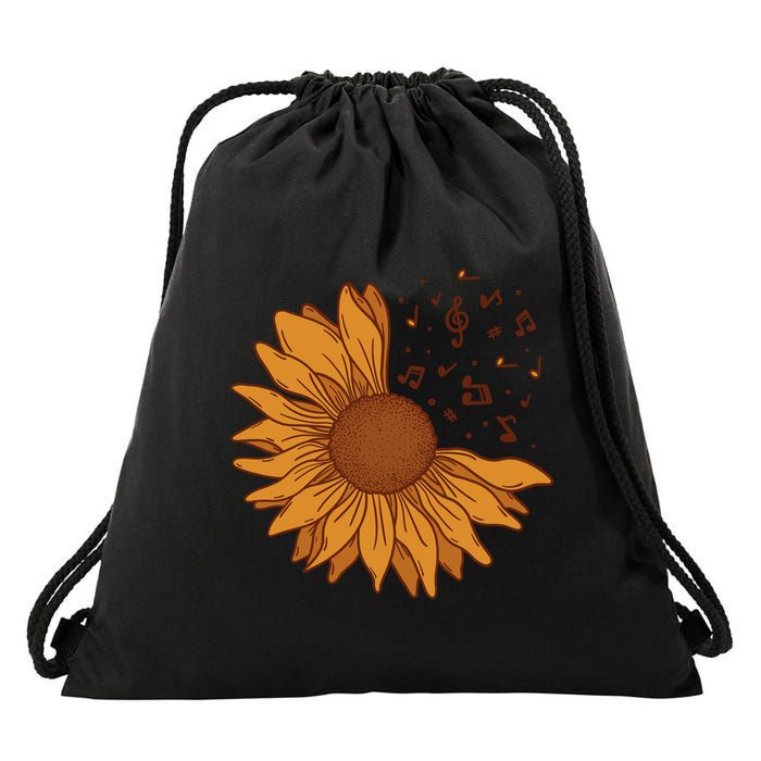 Sunflower Musical Notes Drawstring Bag