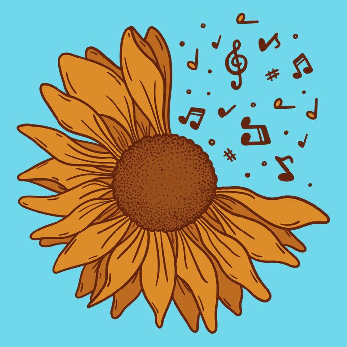 Sunflower Musical Notes Womens T-Shirt