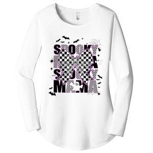 Spooky Mama Neon Halloween Spooky Season Halloween Checkered Women's Perfect Tri Tunic Long Sleeve Shirt