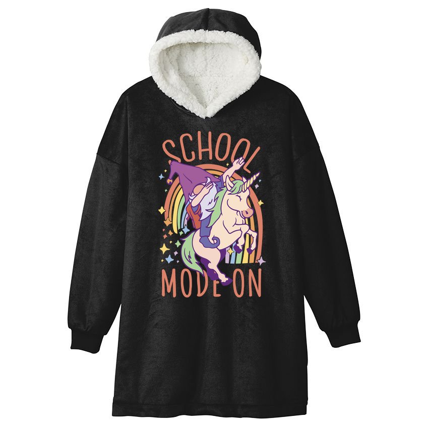 School Mode On Gnome Unicorn Rainbow Dab Hooded Wearable Blanket
