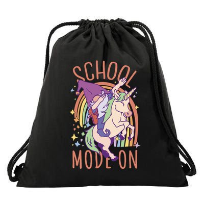 School Mode On Gnome Unicorn Rainbow Dab Drawstring Bag
