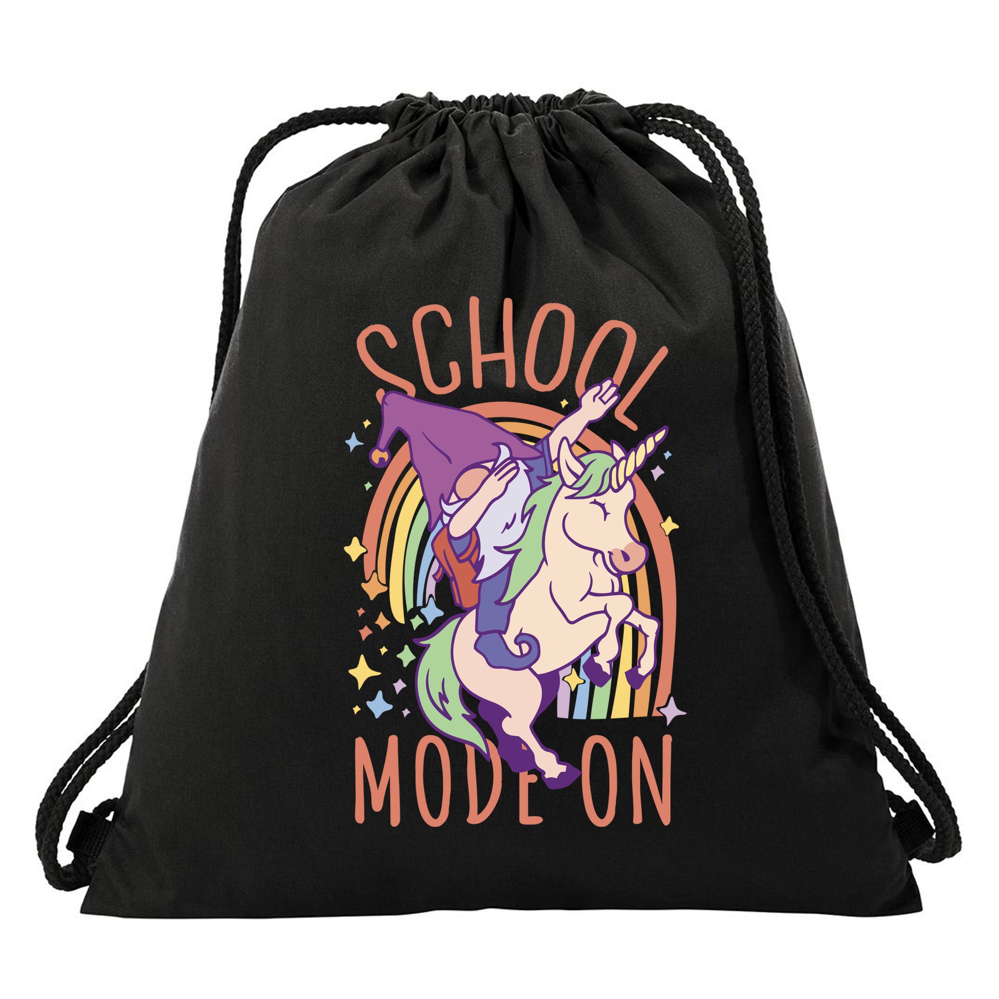 School Mode On Gnome Unicorn Rainbow Dab Drawstring Bag