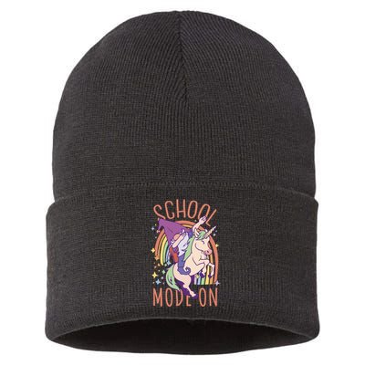 School Mode On Gnome Unicorn Rainbow Dab Sustainable Knit Beanie