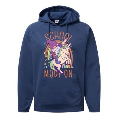 School Mode On Gnome Unicorn Rainbow Dab Performance Fleece Hoodie