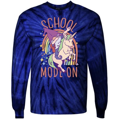 School Mode On Gnome Unicorn Rainbow Dab Tie-Dye Long Sleeve Shirt