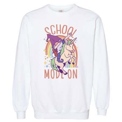 School Mode On Gnome Unicorn Rainbow Dab Garment-Dyed Sweatshirt