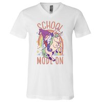 School Mode On Gnome Unicorn Rainbow Dab V-Neck T-Shirt