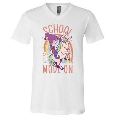 School Mode On Gnome Unicorn Rainbow Dab V-Neck T-Shirt