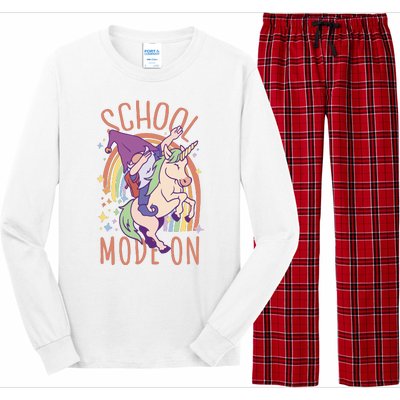 School Mode On Gnome Unicorn Rainbow Dab Long Sleeve Pajama Set