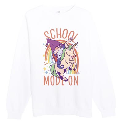 School Mode On Gnome Unicorn Rainbow Dab Premium Crewneck Sweatshirt