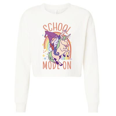 School Mode On Gnome Unicorn Rainbow Dab Cropped Pullover Crew