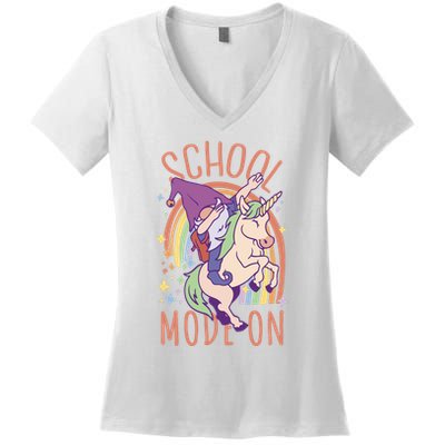 School Mode On Gnome Unicorn Rainbow Dab Women's V-Neck T-Shirt