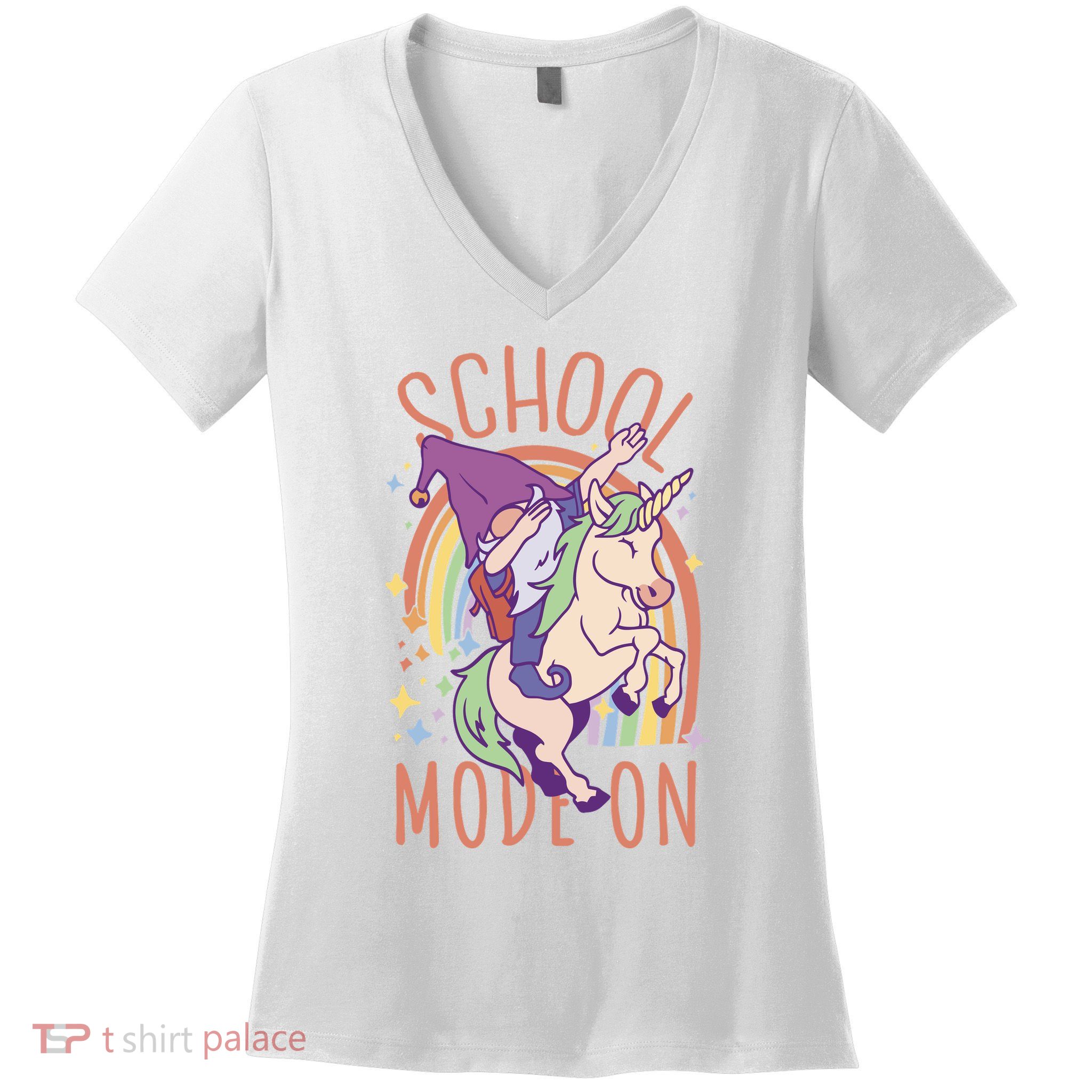 School Mode On Gnome Unicorn Rainbow Dab Women's V-Neck T-Shirt