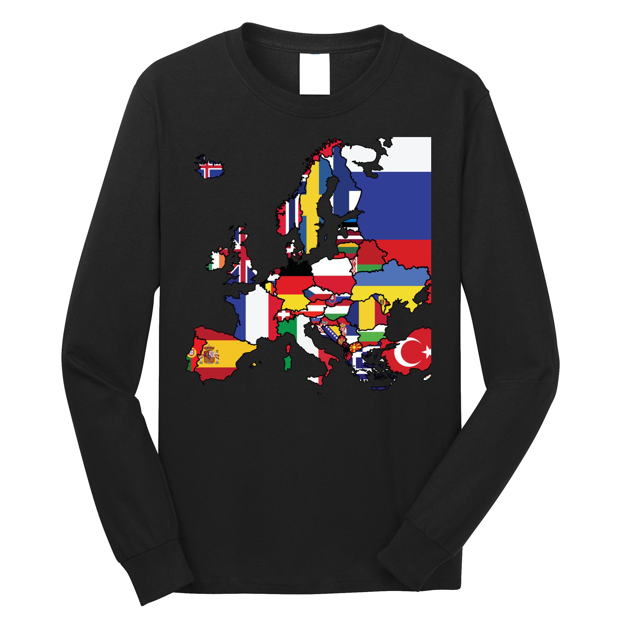 Simple Map Of Europe With Country Flags Long Sleeve Shirt