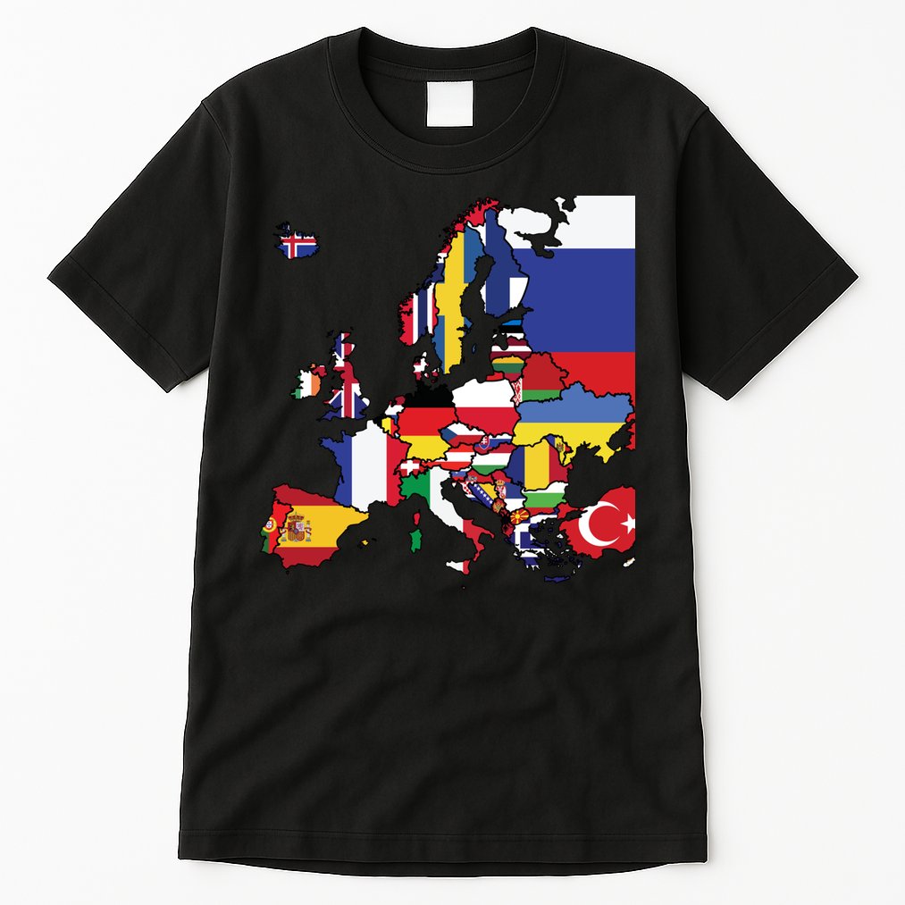 Simple Map Of Europe With Country Flags Tall T-Shirt