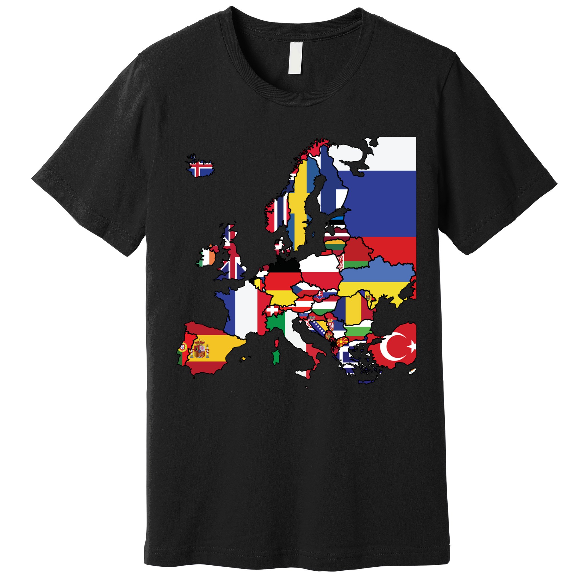 Simple Map Of Europe With Country Flags Premium T-Shirt